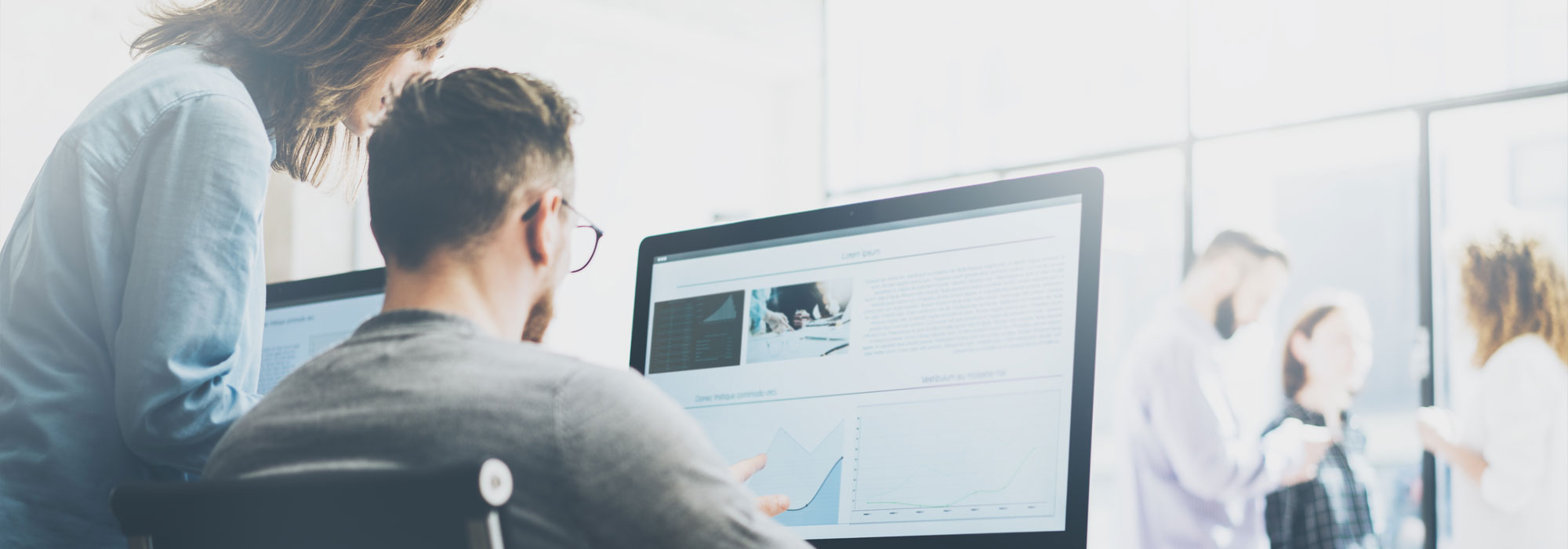 two people reading chart