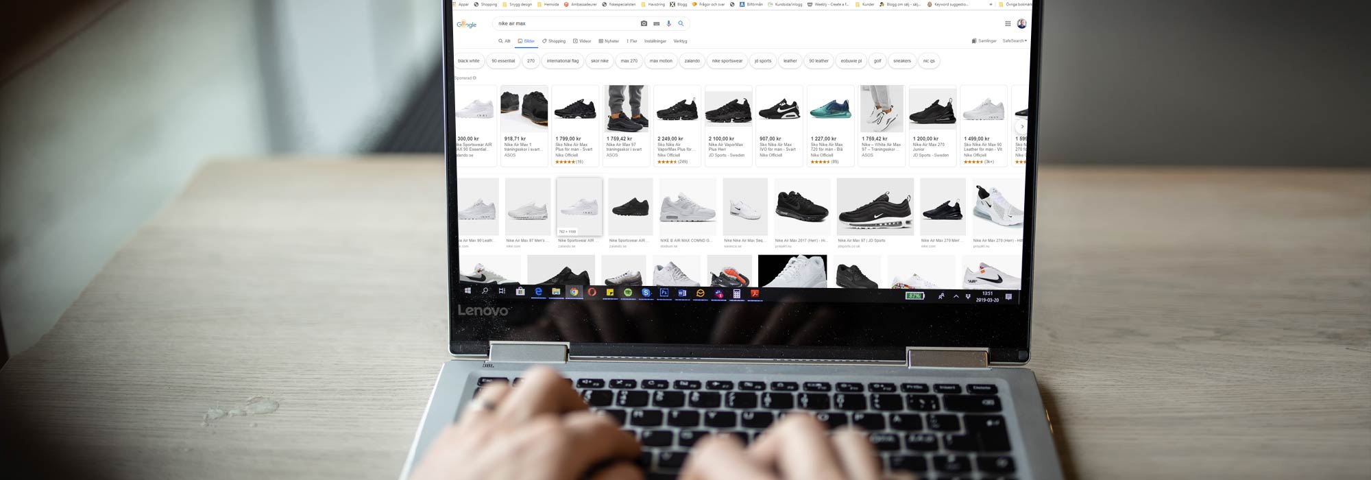 Shoe adverts on google within laptop